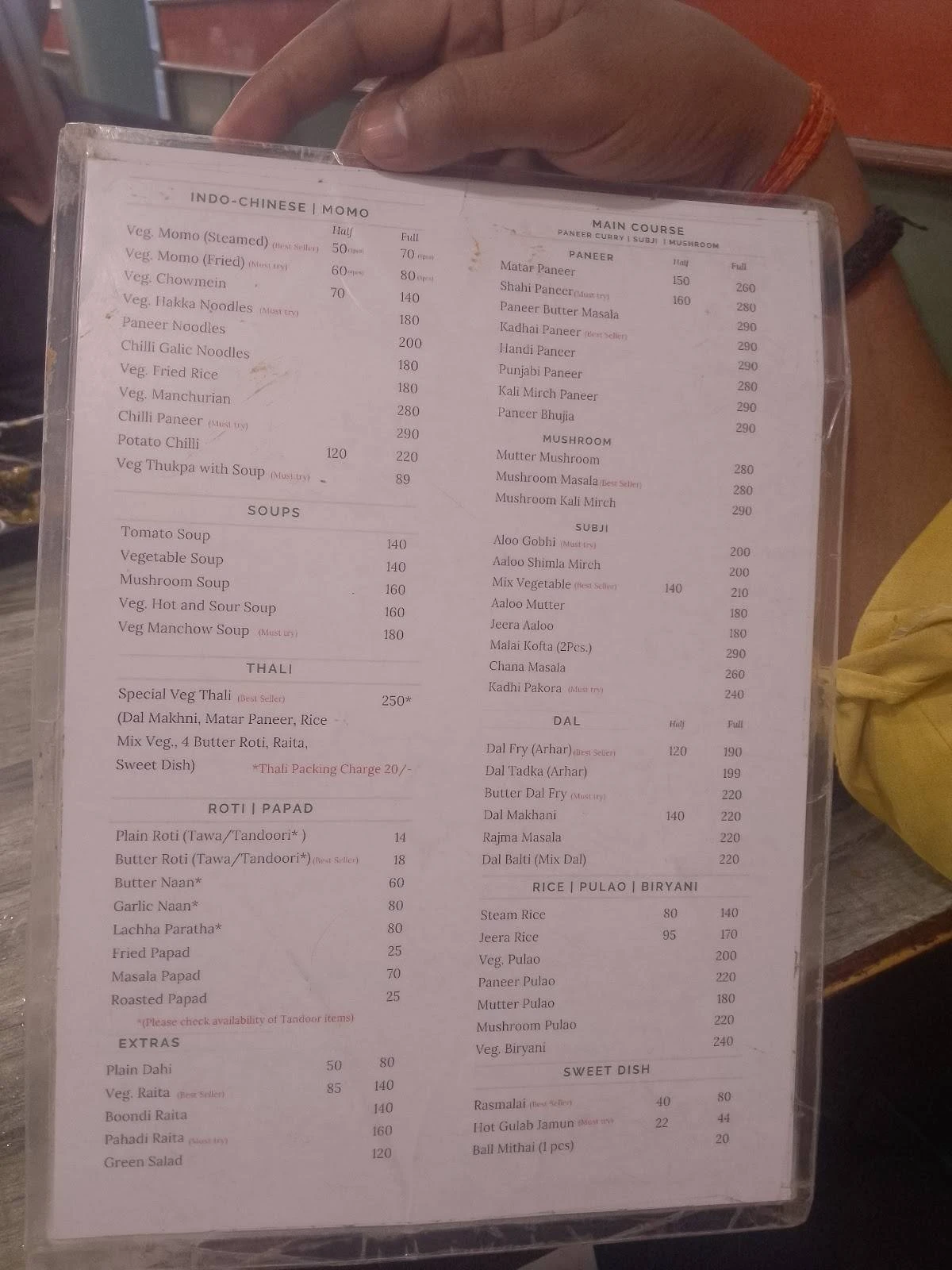Saraswati Vegetarian Restaurant Menu