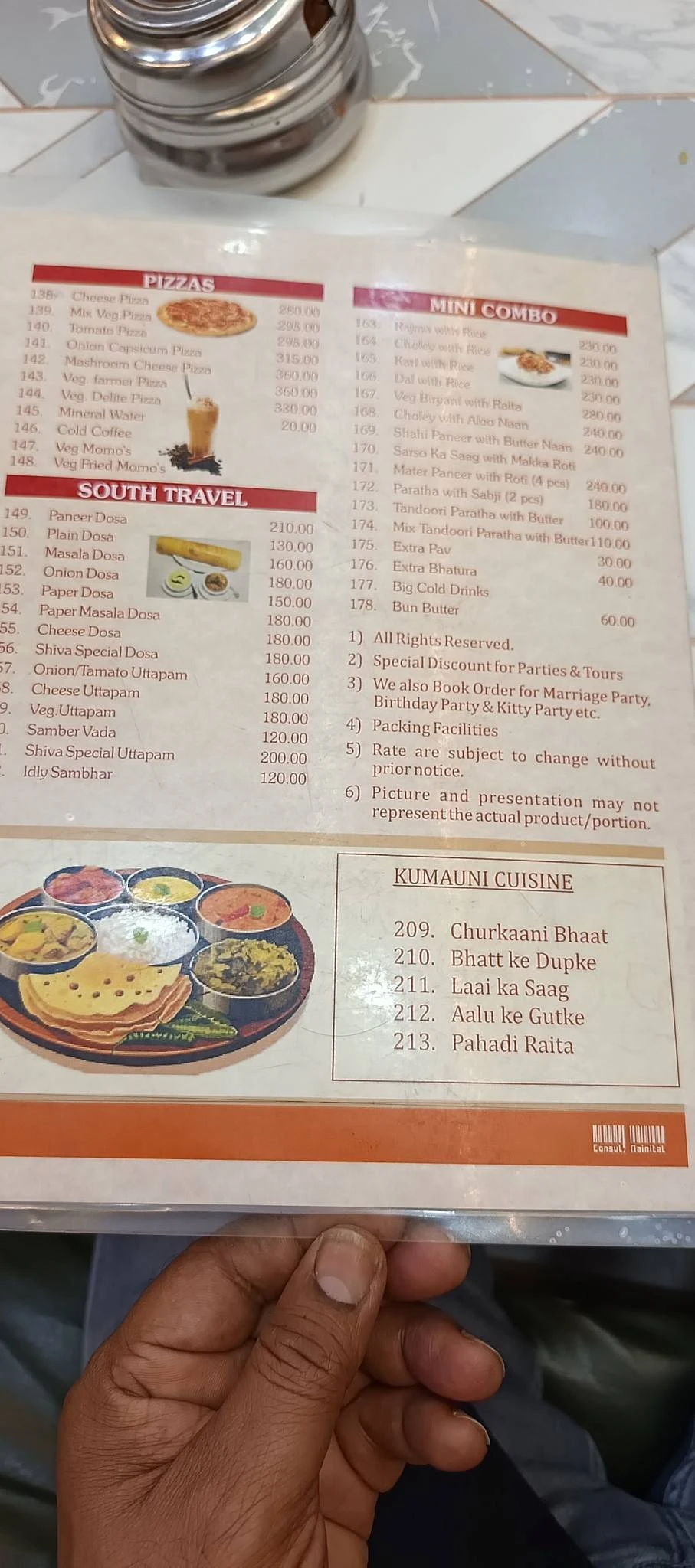 Shiva Restaurant (Regd.) Menu